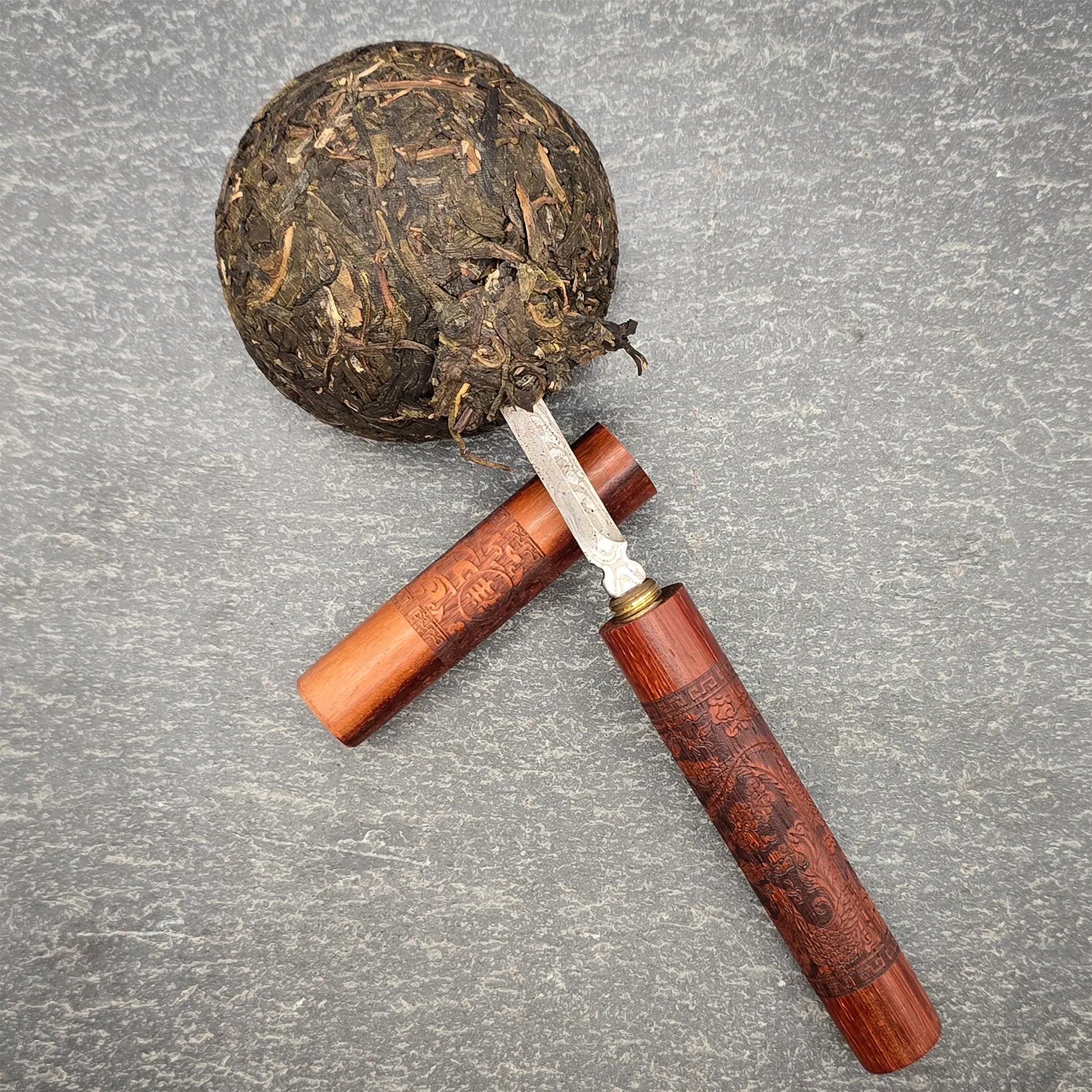 Chinese Engraved Wooden Puer Tea Needle